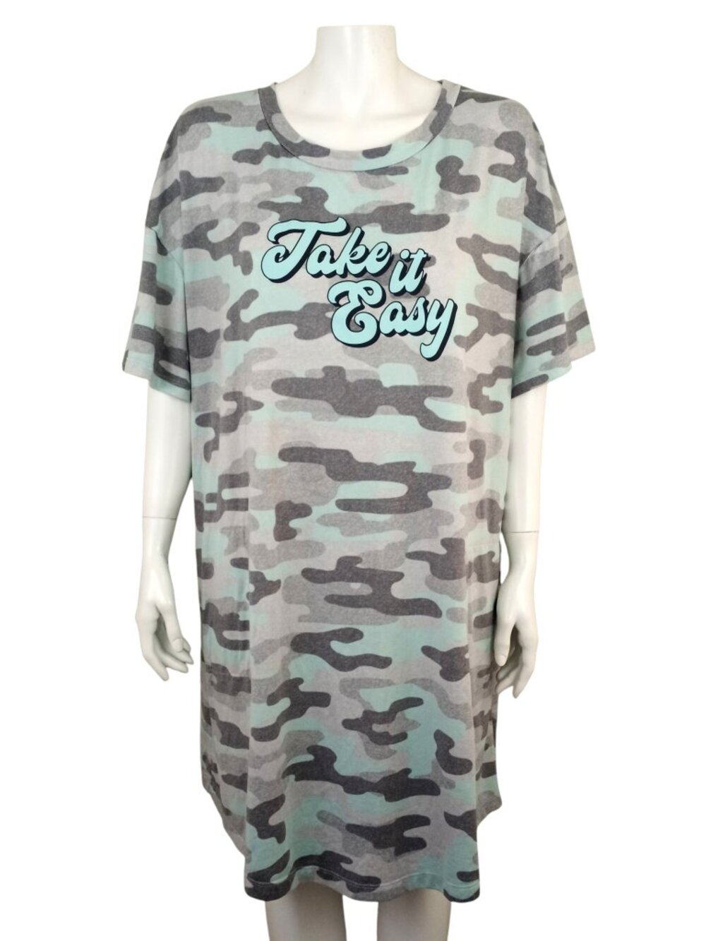 Secret Treasures Take It Easy Gray Blue Camo Sleepshirt Womens L XL